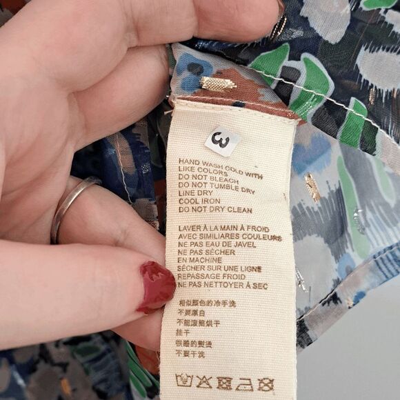 Anthropologie Let Me Be Metallic Sheer Floral Preppy Ruffle Career Top size XS - Picture 10 of 11